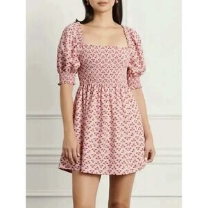 Hill House Home The Nap Dress Pink Red Floral  Women Mini Dress size XS NWOT